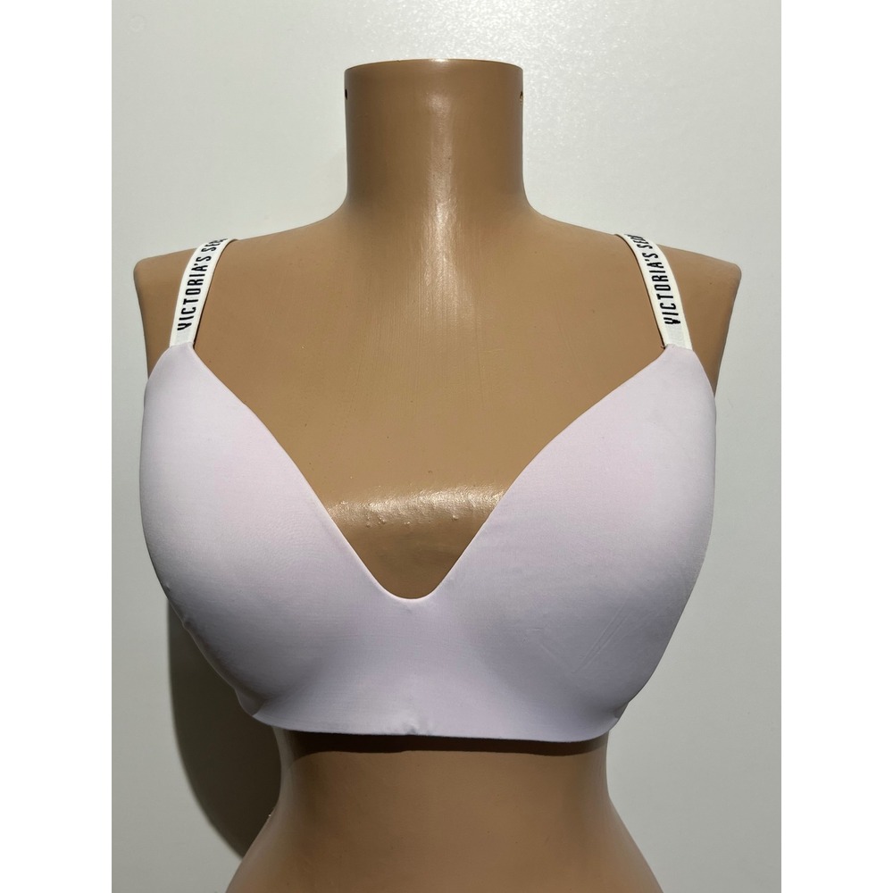 Victoria's Secret Wireless T-Shirt Bra Lavender Logo Straps Lightly Padded 34 DD